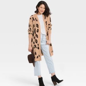 Women’s Cardigan, Beige Leopard Print